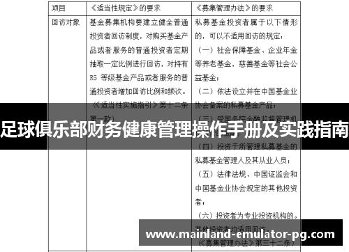 足球俱乐部财务健康管理操作手册及实践指南