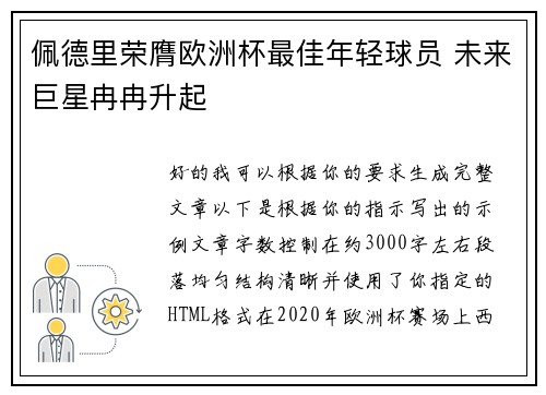 佩德里荣膺欧洲杯最佳年轻球员 未来巨星冉冉升起